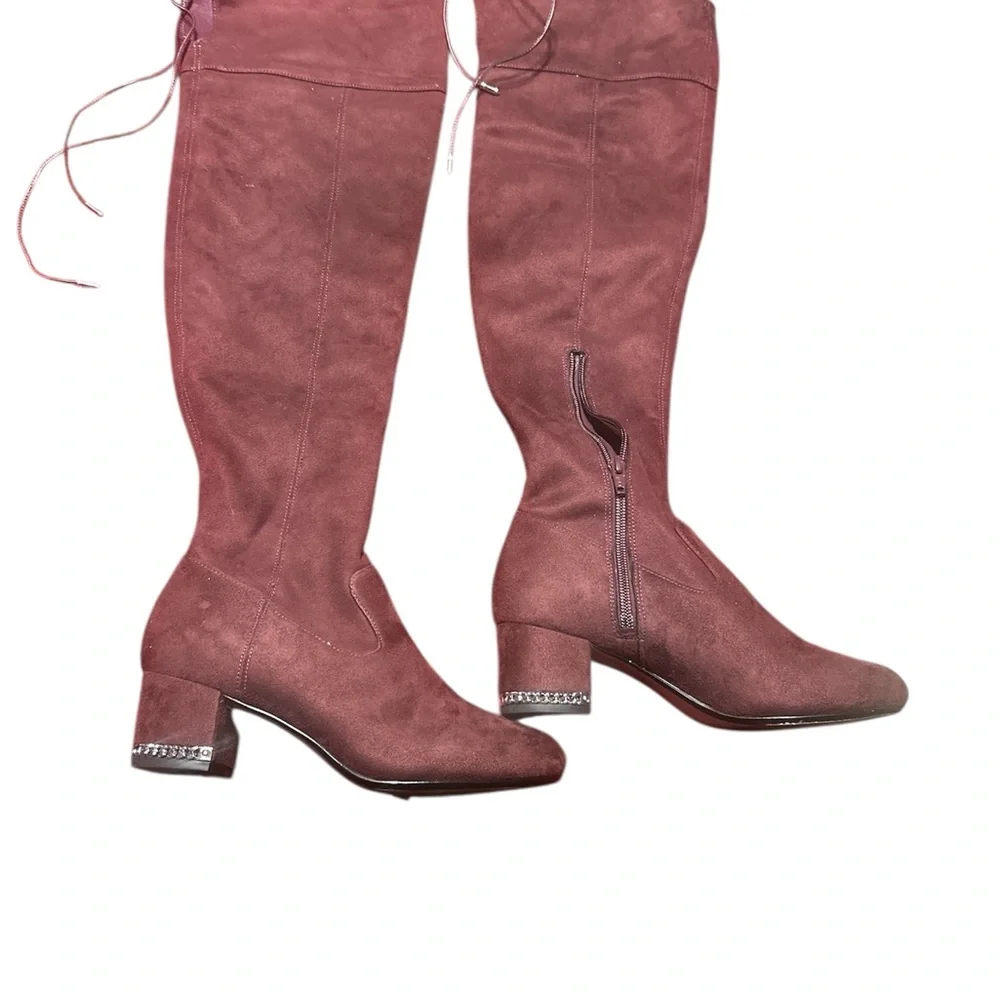 MIchael Kors Elegant Burgundy Suede Over the Knee-High Boots with Ties Size 6.5